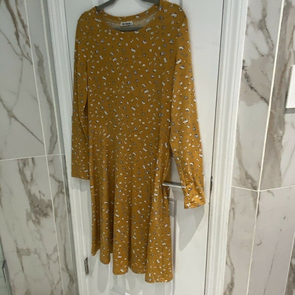 VETIOR Women’s Long Sleeve Yellow Floral Dress XL